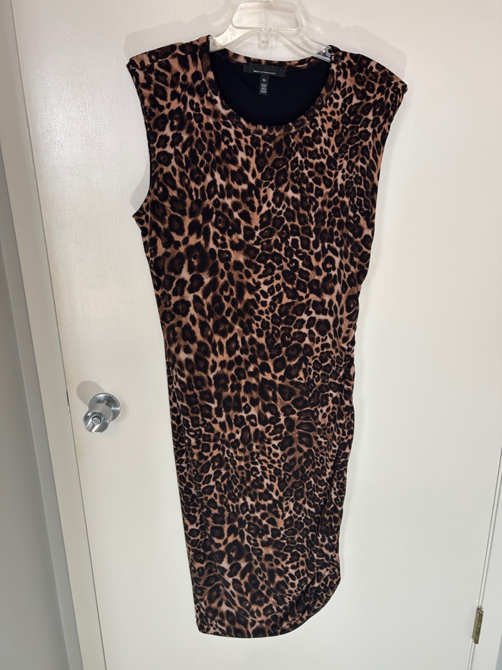 White House Black Market Brown and Black Leopard Ruched bottom Midi Dress, XL